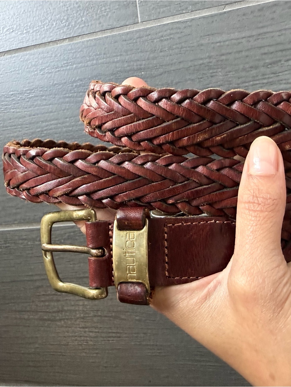 Nautica Braided Leather Belt - Brown with Brass Buckle